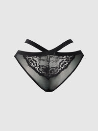 Natasha Lace & Mesh Strappy Hipster Black