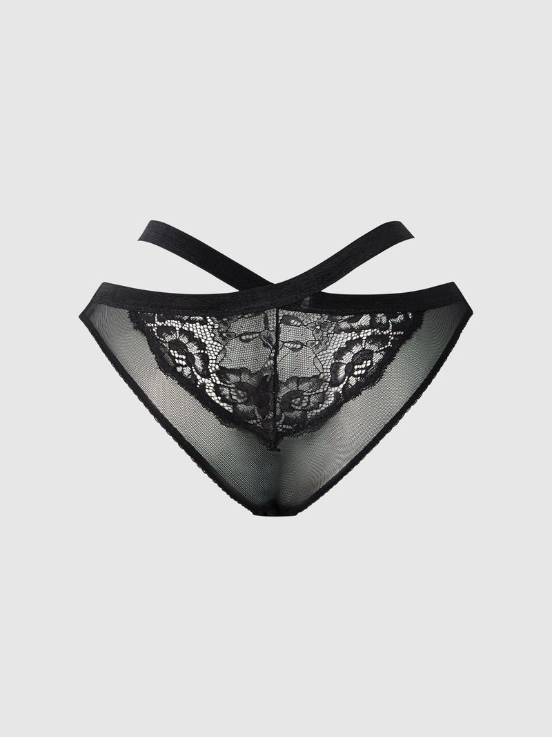 Natasha Lace & Mesh Strappy Hipster Black