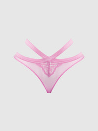 Natasha Lace & Mesh Strappy Hipster Cyclamen Pink