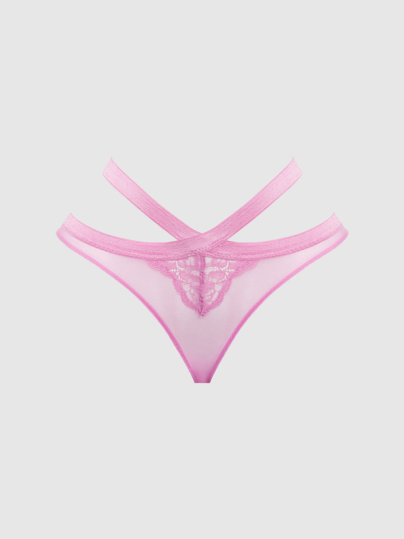 Natasha Lace & Mesh Strappy Hipster Cyclamen Pink