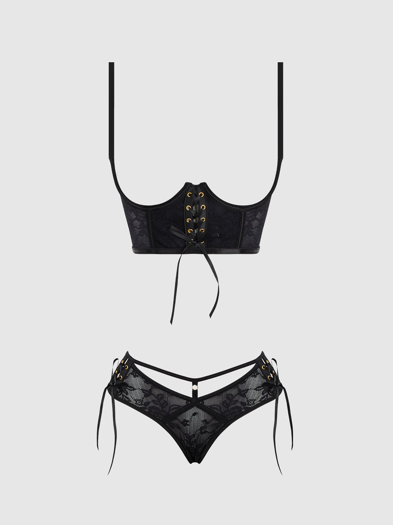 Gia Lace Open Cup Bra & Panty Set