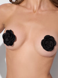 Satin Floral Nipple Covers Burlesque Black