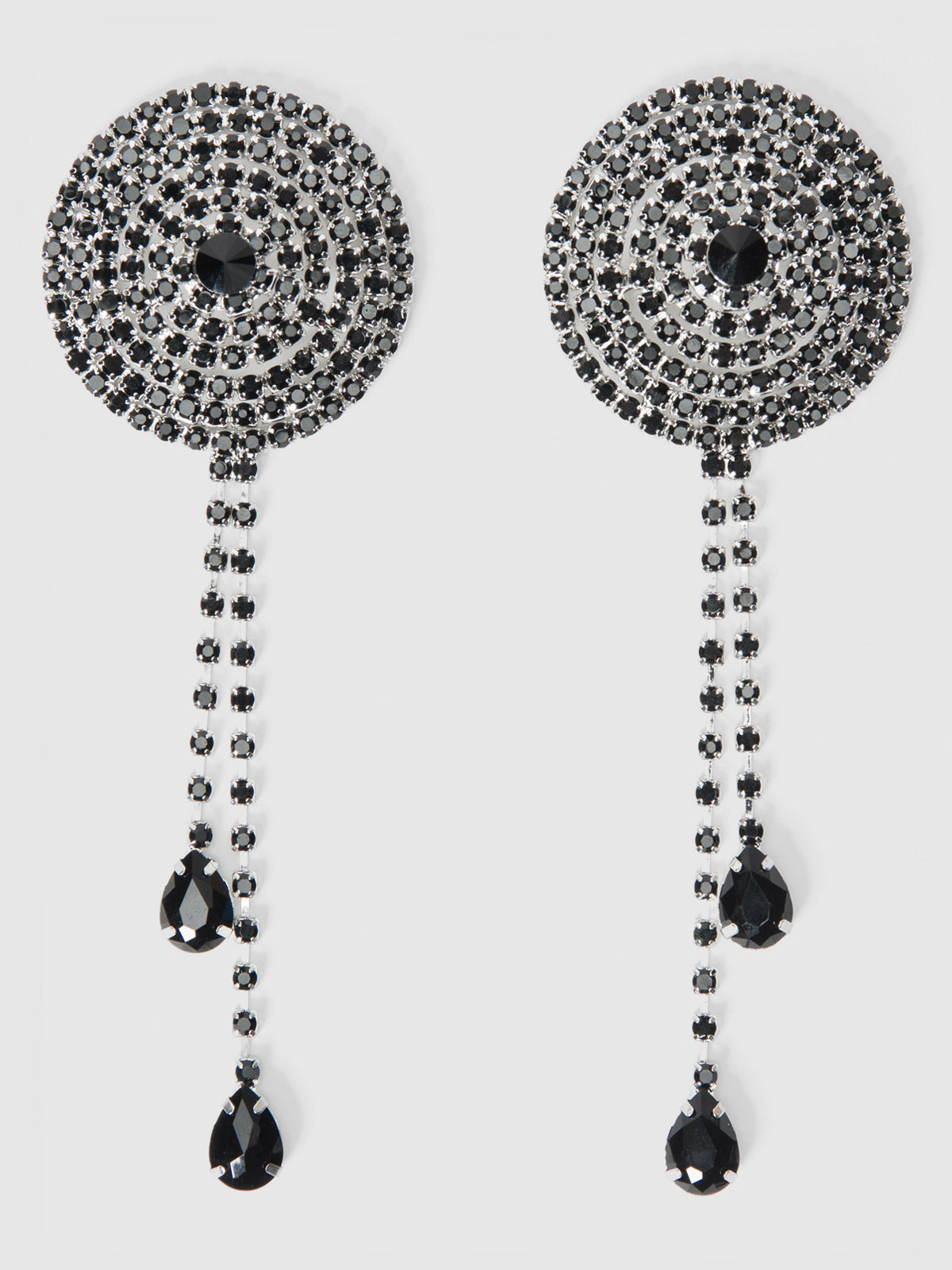 Rhinestone Cone & Dangle Nipple Covers Burlesque Black