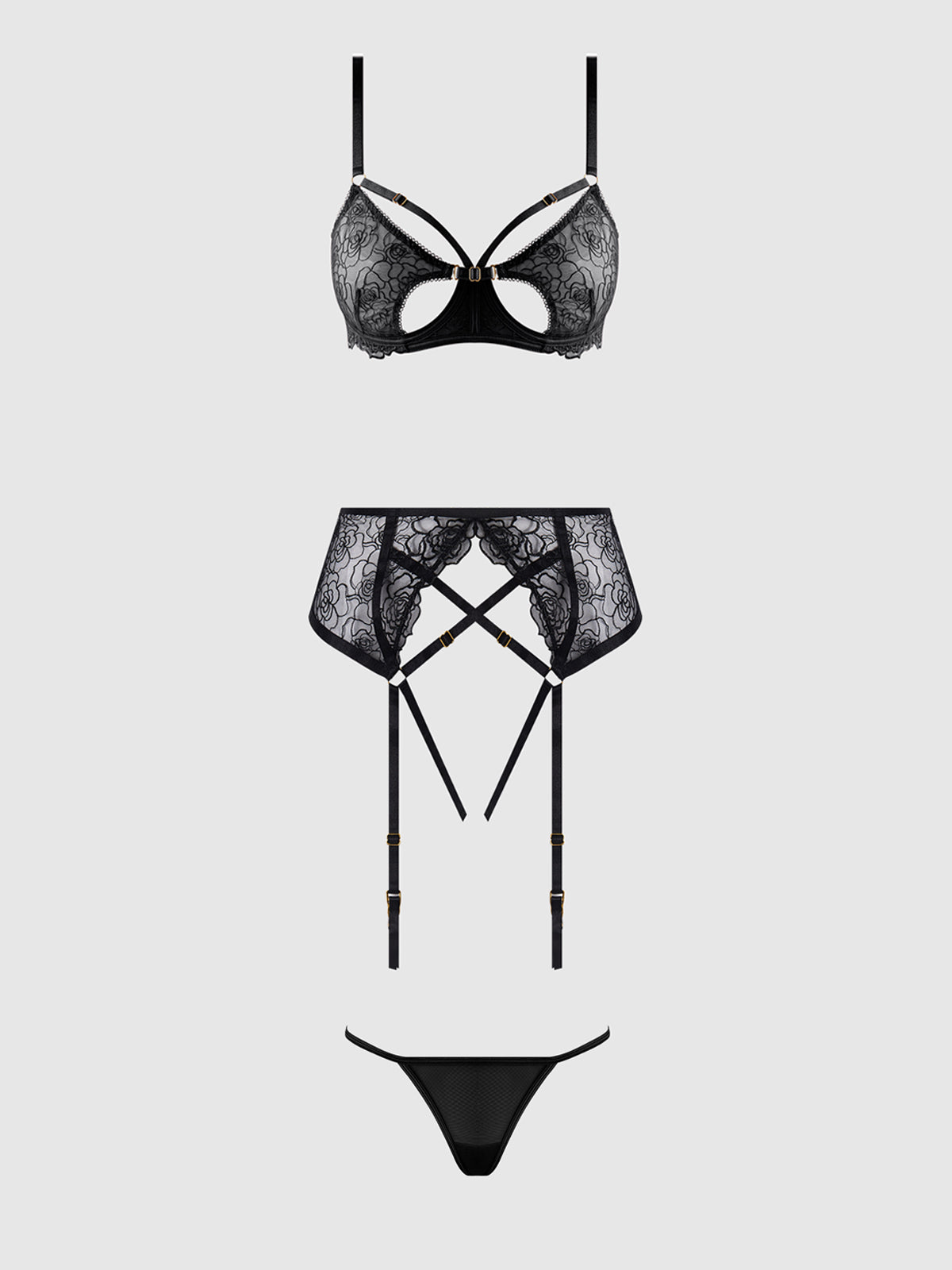 House of Desire Rosalie Embroidered Lace Open Cup Garter Bra Set Black Rebel Romance House of Desire Rosalie Embroidered Lace Open Cup Garter Bra Set Black Rebel Romance