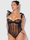 Rosalie Embroidered Lace Teddy Black Roses