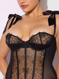Rosalie Embroidered Lace Teddy Black Roses