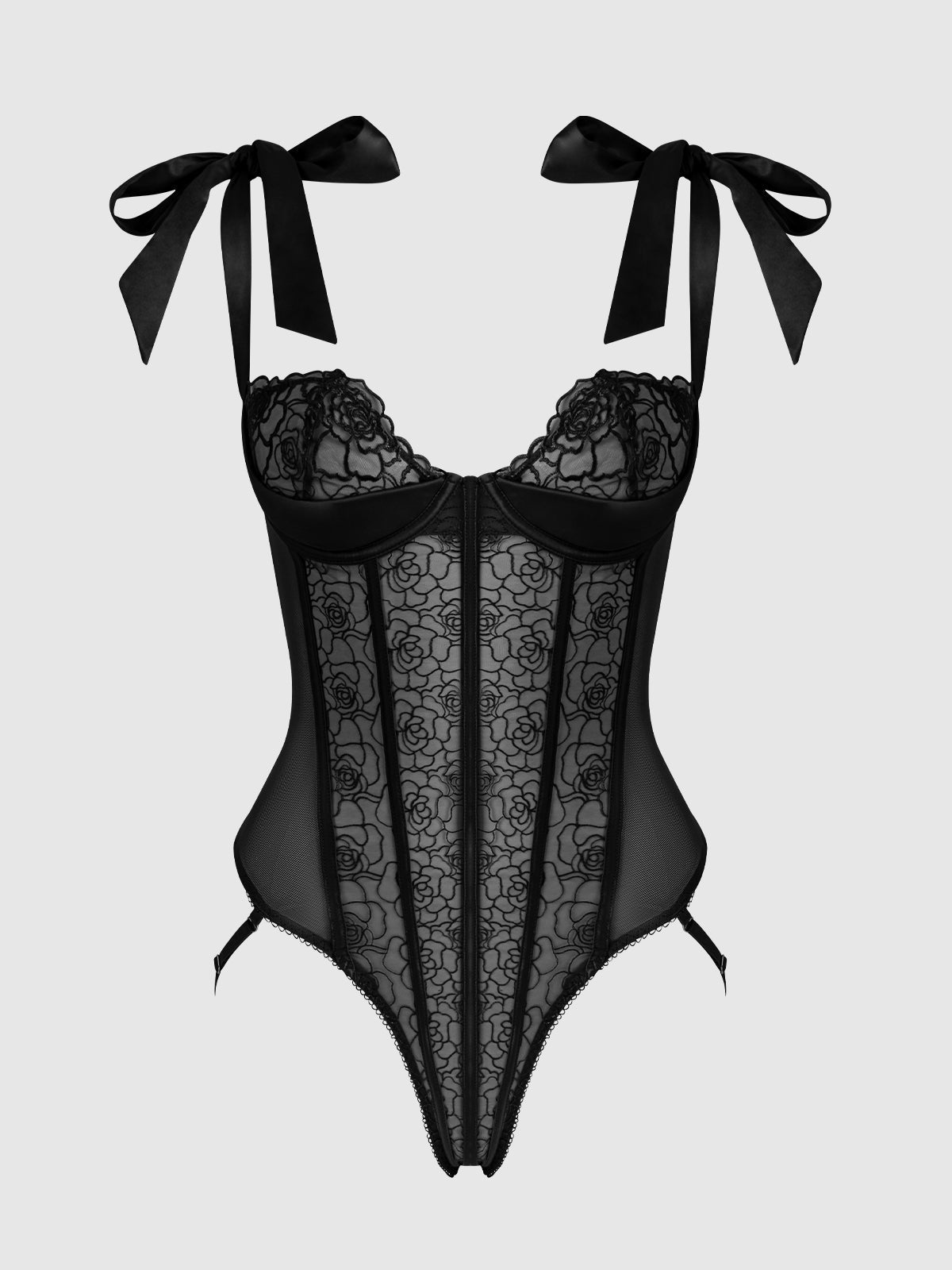 Rosalie Embroidered Lace Teddy Black Roses