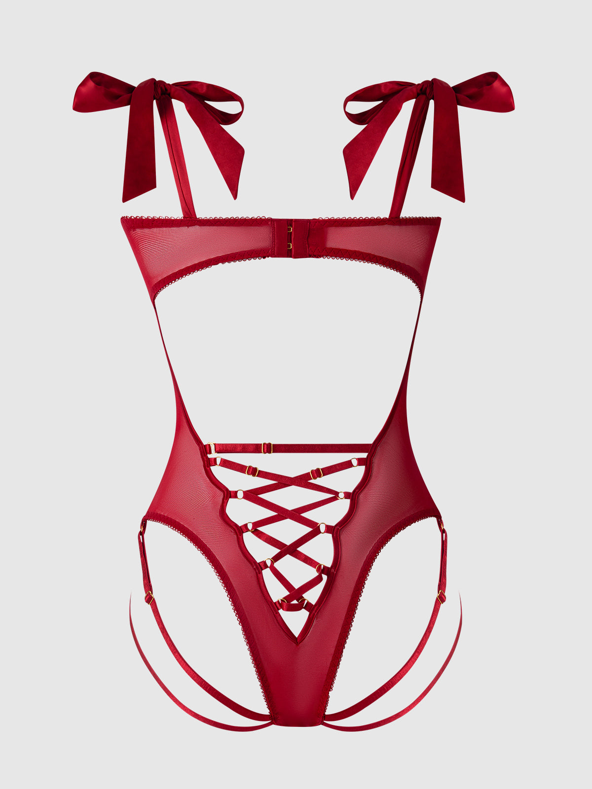 Rosalie Embroidered Lace Teddy Crimson Red Roses