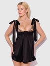 Brigeta Satin Open Cup Babydoll Set Black