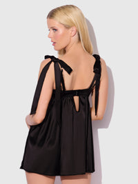 Brigeta Satin Open Cup Babydoll Set Black
