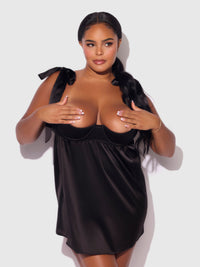 Brigeta Satin Open Cup Babydoll Set Black