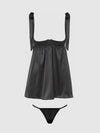 Brigeta Satin Open Cup Babydoll Set Black