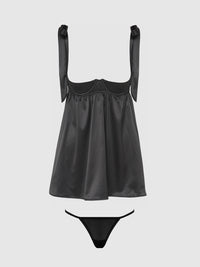 Brigeta Satin Open Cup Babydoll Set Black