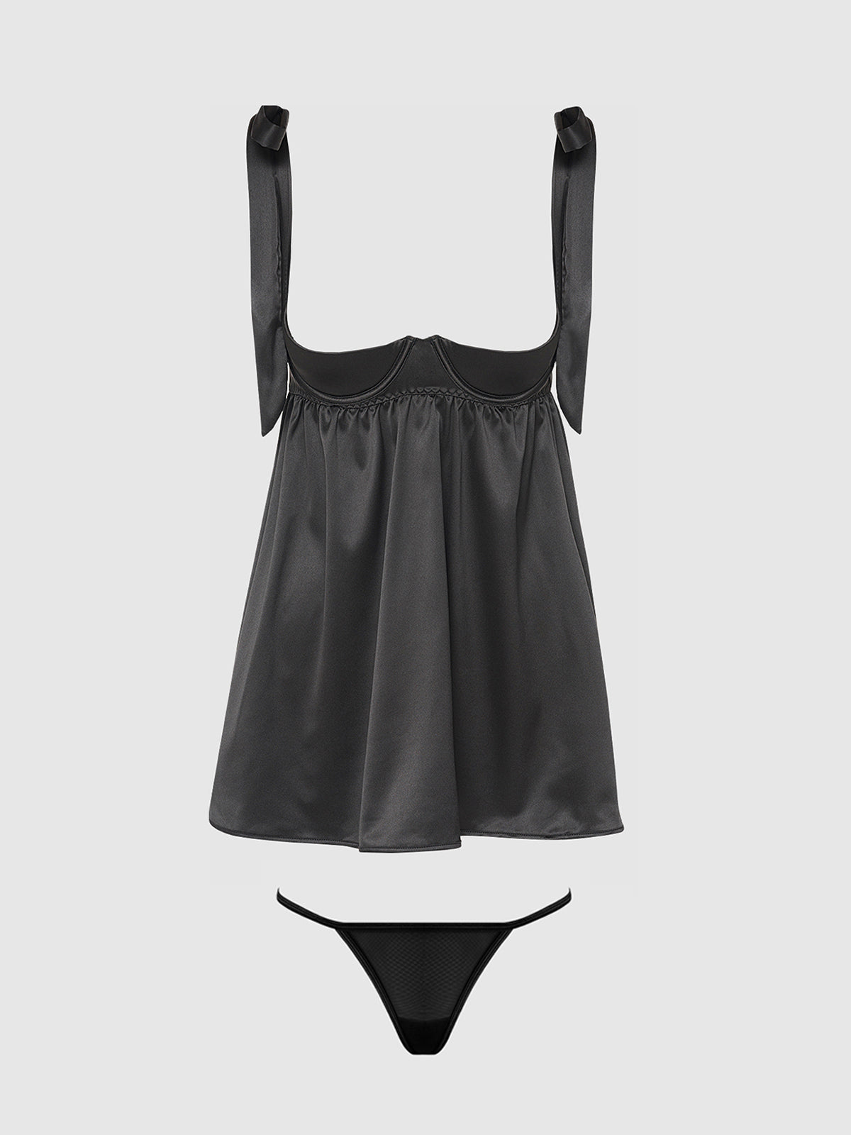 Brigeta Satin Open Cup Babydoll Set Black