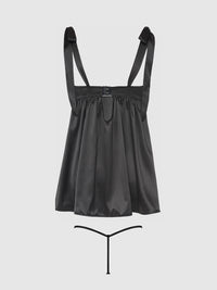 Brigeta Satin Open Cup Babydoll Set Black