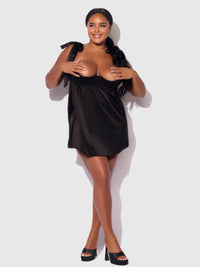 Brigeta Satin Open Cup Babydoll Set Black