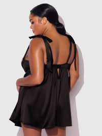 Brigeta Satin Open Cup Babydoll Set Black