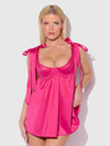 Brigeta Satin Open Cup Babydoll Set Pink Dragon