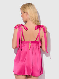 Brigeta Satin Open Cup Babydoll Set Pink Dragon