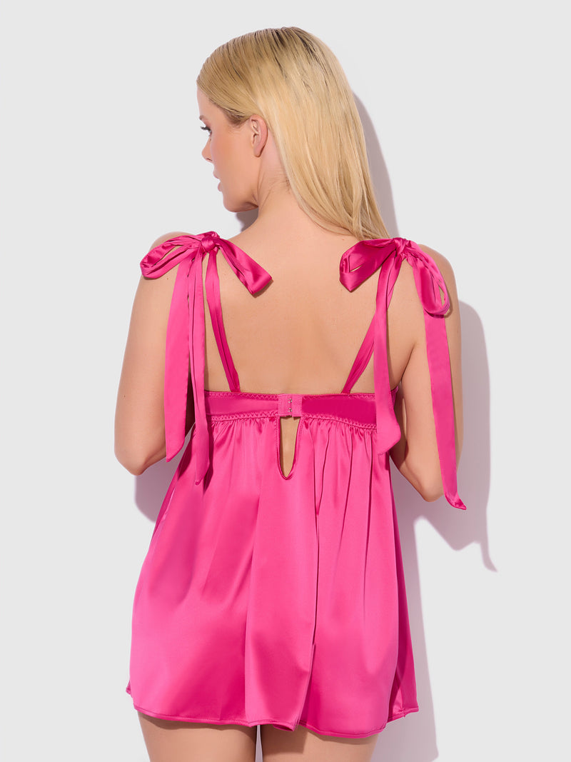 Brigeta Satin Open Cup Babydoll Set Pink Dragon