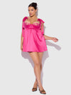 Brigeta Satin Open Cup Babydoll Set Pink Dragon