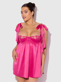 Brigeta Satin Open Cup Babydoll Set Pink Dragon