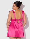 Brigeta Satin Open Cup Babydoll Set Pink Dragon
