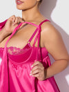 Brigeta Satin Open Cup Babydoll Set Pink Dragon