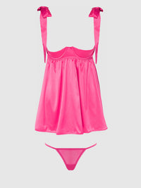 Brigeta Satin Open Cup Babydoll Set Pink Dragon