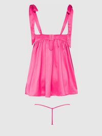 Brigeta Satin Open Cup Babydoll Set Pink Dragon
