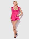 Brigeta Satin Open Cup Babydoll Set Pink Dragon