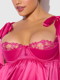 Brigeta Satin Open Cup Babydoll Set Pink Dragon