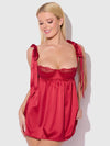 Rosalie Satin & Embroidered Lace Babydoll Set Crimson Red