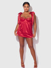 Rosalie Satin & Embroidered Lace Babydoll Set Crimson Red