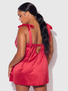 Rosalie Satin & Embroidered Lace Babydoll Set Crimson Red