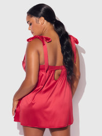 Rosalie Satin & Embroidered Lace Babydoll Set Crimson Red
