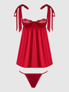 Rosalie Satin & Embroidered Lace Babydoll Set Crimson Red