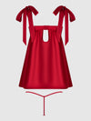 Rosalie Satin & Embroidered Lace Babydoll Set Crimson Red