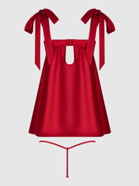 Rosalie Satin & Embroidered Lace Babydoll Set Crimson Red