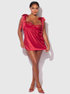 Rosalie Satin & Embroidered Lace Babydoll Set Crimson Red