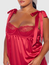 Rosalie Satin & Embroidered Lace Babydoll Set Crimson Red