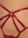 Rosalie Embroidered Lace Strappy Backless Tanga Panty Crimson Red Rose
