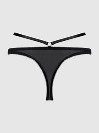 Rosalie Satin & Embroidered Lace Strappy Tanga Panty Black Rose