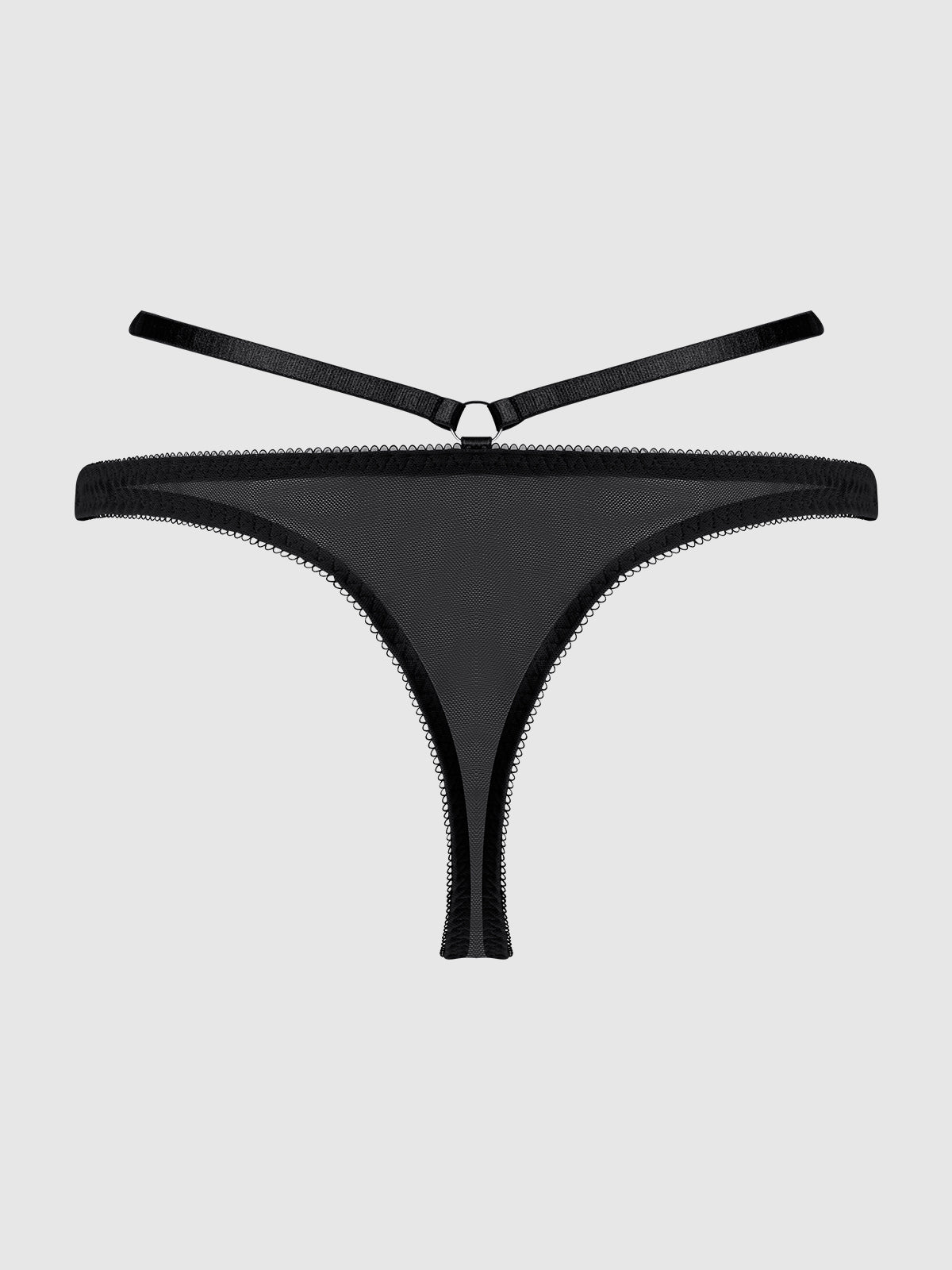 Rosalie Satin & Embroidered Lace Strappy Tanga Panty Black Rose