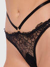 Rosalie Satin & Embroidered Lace Strappy Tanga Panty Black Rose