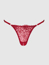 Rosalie Embroidered Lace & Mesh Crotchless Thong Crimson Red Roses