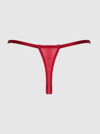 Rosalie Embroidered Lace & Mesh Crotchless Thong Crimson Red Roses