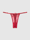 Rosalie Embroidered Lace & Mesh Crotchless Thong Crimson Red Roses