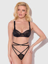 Flora Lace Bra and Strappy Thong Set Black