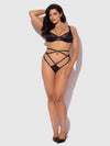 Flora Lace Bra and Strappy Thong Set Black